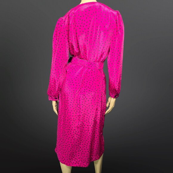 Vintage 80s Belted Secretary Dress womens Size M Purple Abstract Print New Wave - Picture 13 of 15